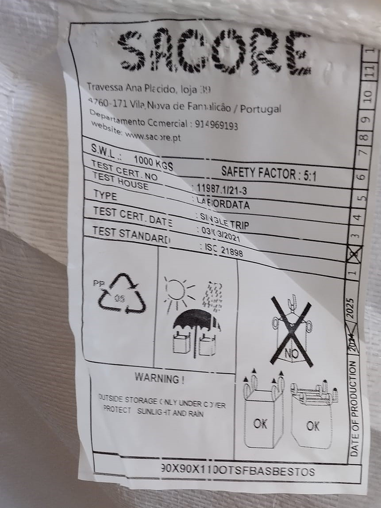 Saco Big Bag AAAA - Indicação de amianto 2