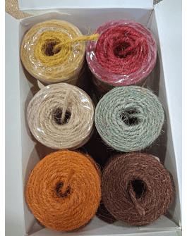 Caixa de 6 Mini Bobines de Juta Colorida — 1,5 mm 