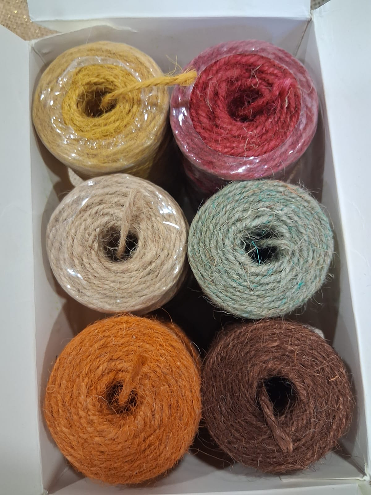 Box with 6 Mini Spools of Colored Jute — 1.5 mm 1