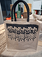 Natural Jute Bag with Black Cotton Handles — Black Floral Print (30×15×30 cm) - thumbnail 1