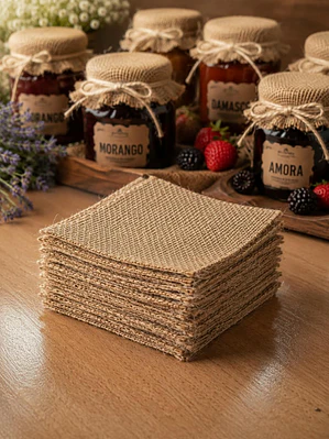Capas de juta natural para tampas de frascos (aprox 12x12cm)-lote de 100 unidades