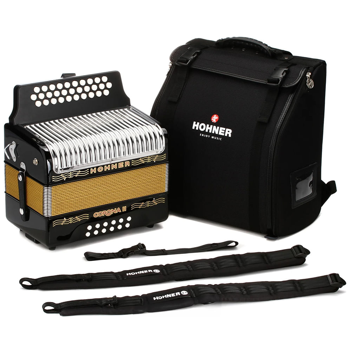 Acordeón Diatónico Hohner Corona II FBbEb A56411 Black 6