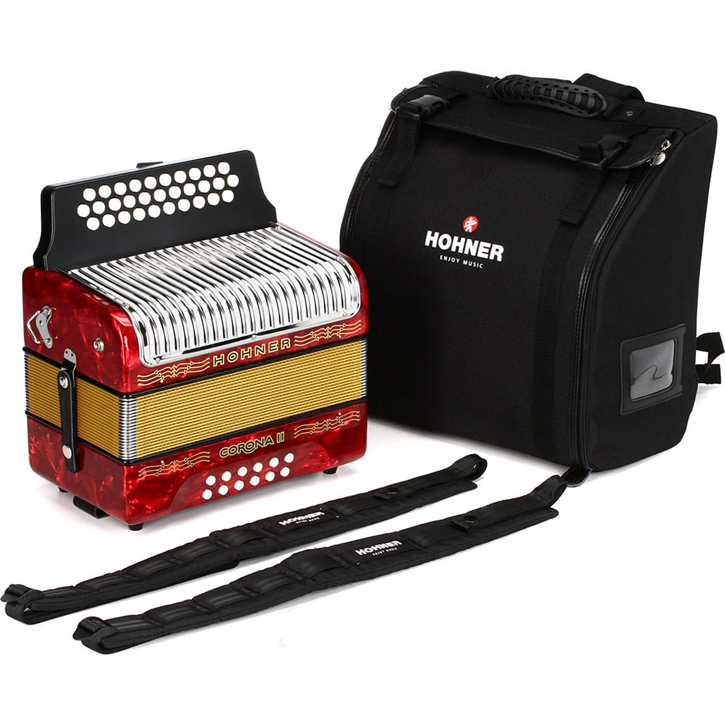 Acordeón Diatónico Hohner Corona II FBbEb A5649 Red 6