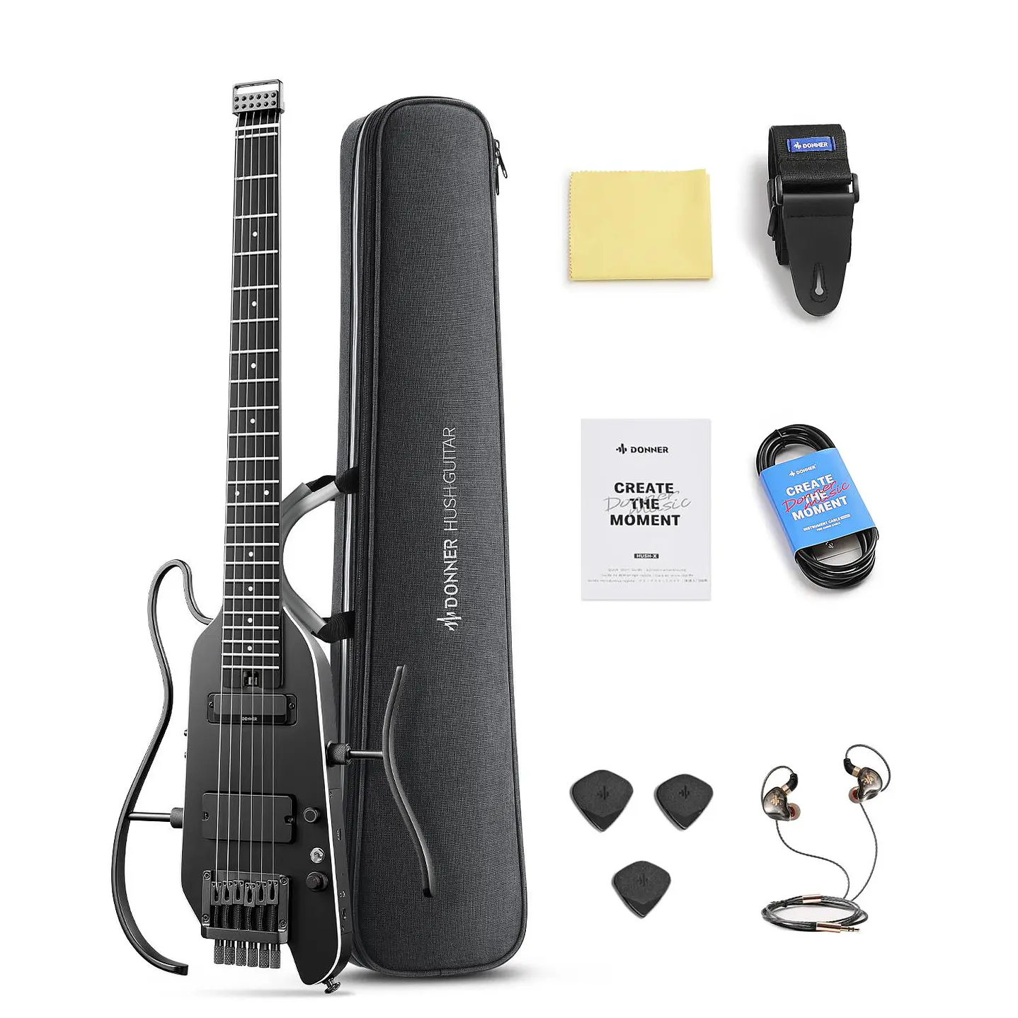 Pack Guitarra Eléctrica Donner Hush x Pro Metallic Black EC7030 1