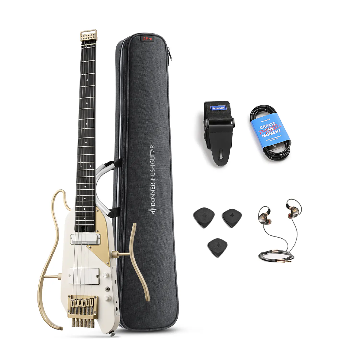 Pack Guitarra Eléctrica Donner Hush x Pro White-Luxe EC7450 1