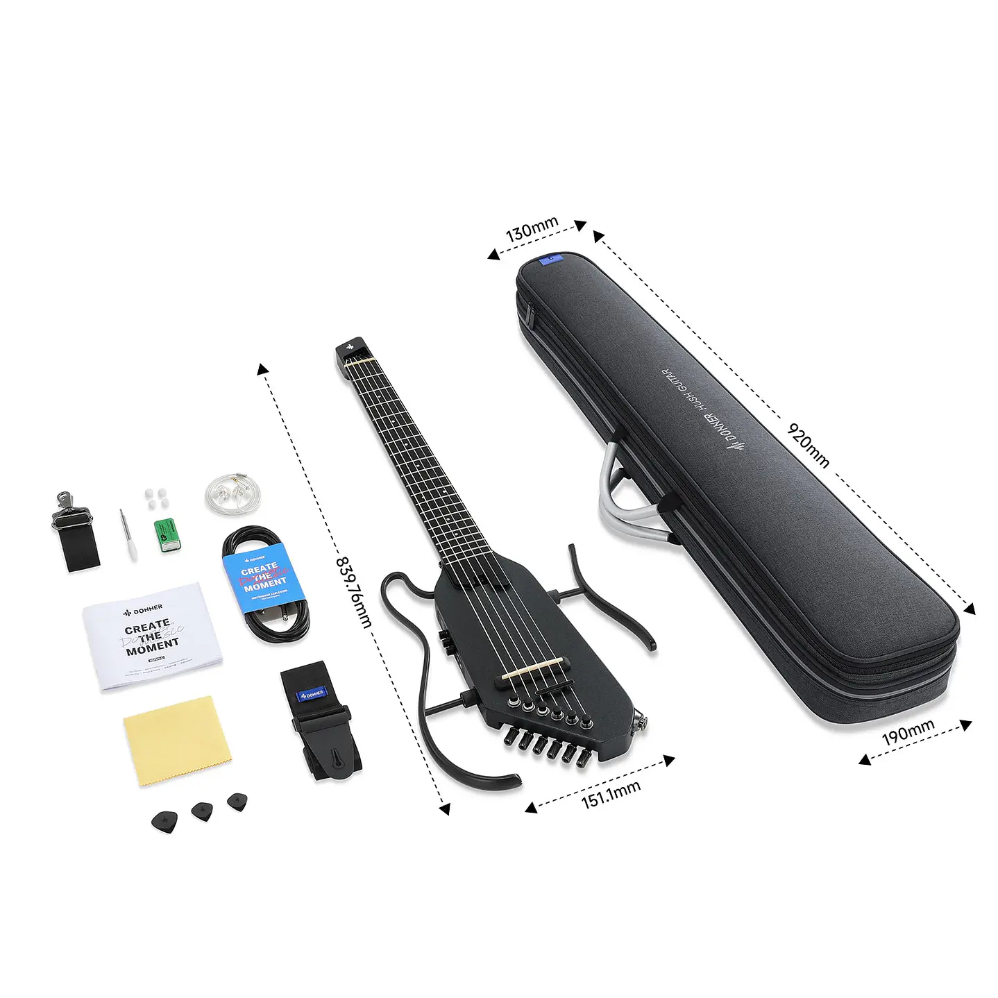 Pack Guitarra Electroacústica Donner Hush-C Black EC7252 1