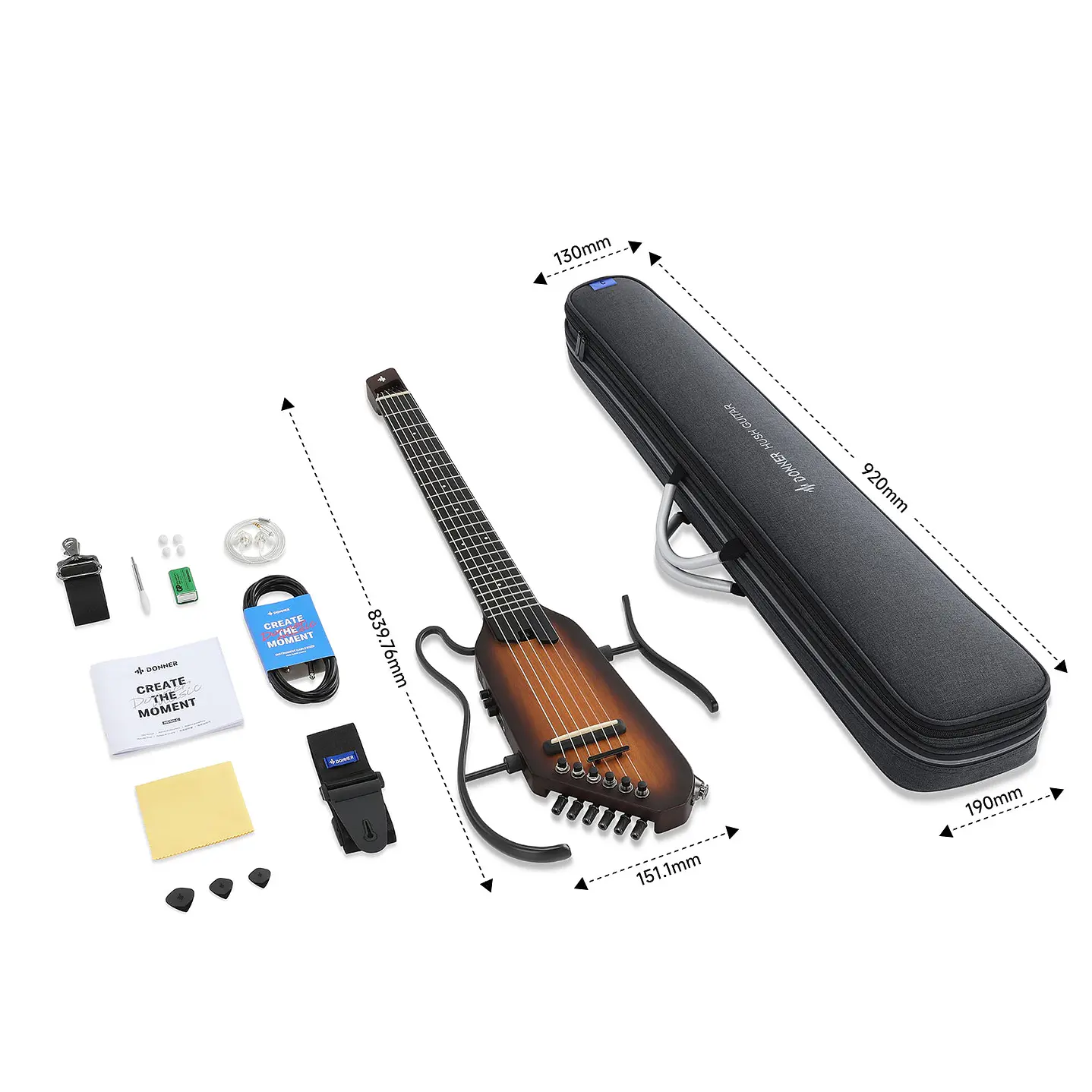 Pack Guitarra Electroacústica Donner Hush-C Sunburst EC7251 1