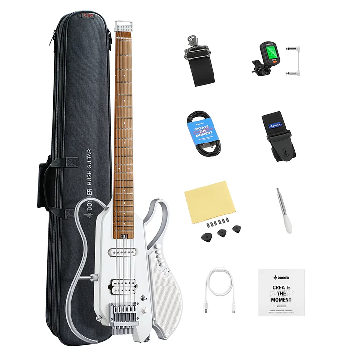 Guitarra Eléctrica Donner HUSH X LIVE White con Parlante EC7702 2