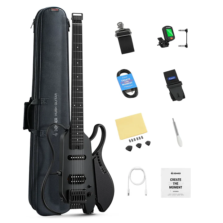 Guitarra Eléctrica Donner HUSH X LIVE Black con Parlante EC7701 2