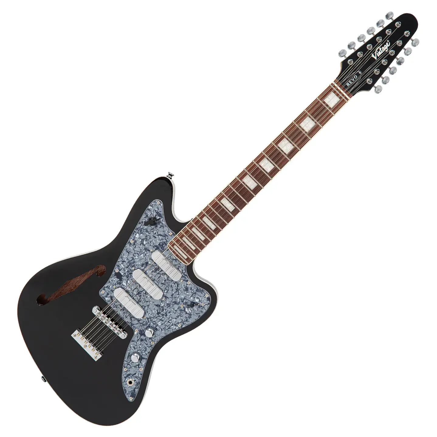 Guitarra Eléctrica Vintage REVO Surfmaster Thinline 12 Cuerdas VRST6512BK 1