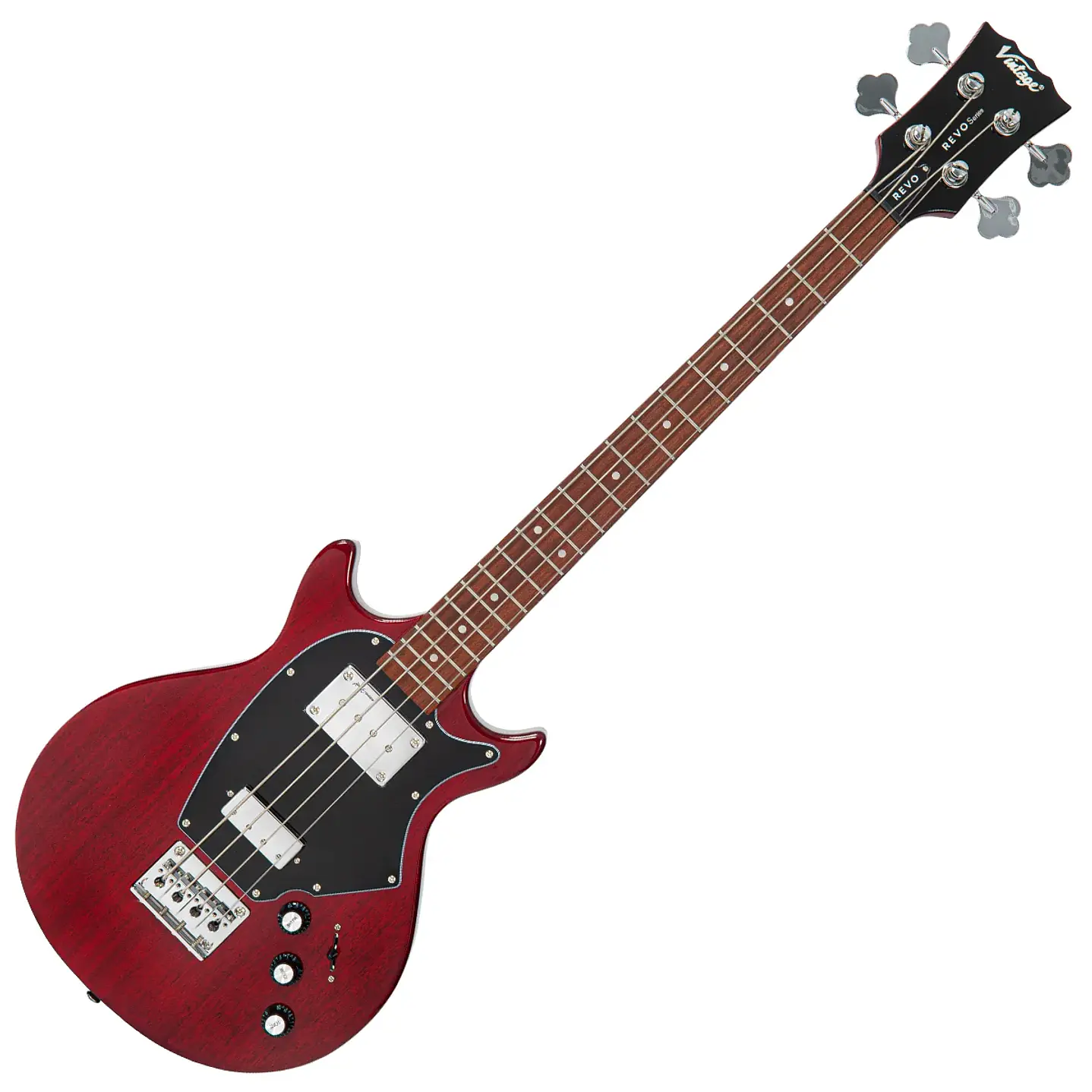 Bajo Eléctrico Vintage REVO Callan VRB70CR See Thru Cherry Red 3