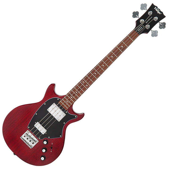 Bajo Eléctrico Vintage REVO Callan VRB70CR See Thru Cherry Red 3