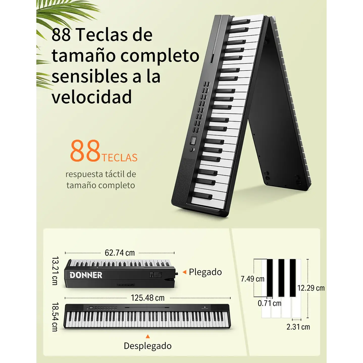 Pack Piano Digital Plegable Donner DP-10 88 Teclas Negro 10