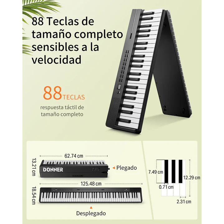 Pack Piano Digital Plegable Donner DP-10 88 Teclas Negro 10