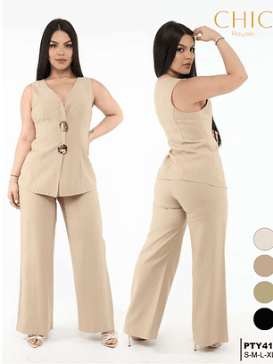 SET DE DAMA BEIGE BOTONES GRANDES