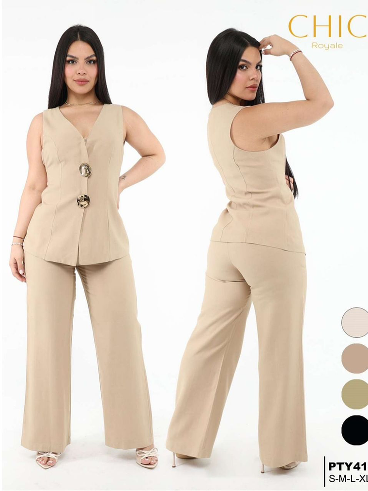 SET DE DAMA BEIGE BOTONES GRANDES 1