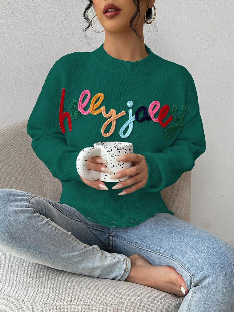 SWETER DE NAVIDAD TEJIDO CON LETRAS DE COLORES  1