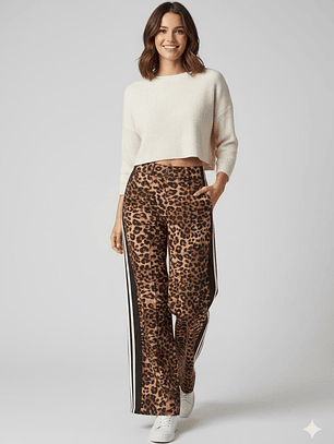 PANTALON CORTE ALTO CON ESTAMPADO ANIMAL PRINT Y RAYAS A LOS LADOS