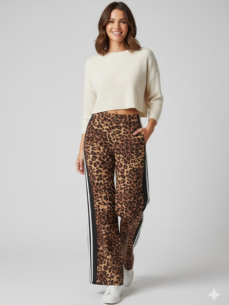 PANTALON CORTE ALTO CON ESTAMPADO ANIMAL PRINT Y RAYAS A LOS LADOS 1