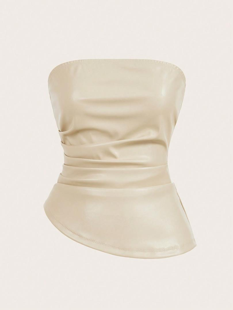 TOP STRAPLE CON CORTE ASIMETRICO DE CUERINA  1