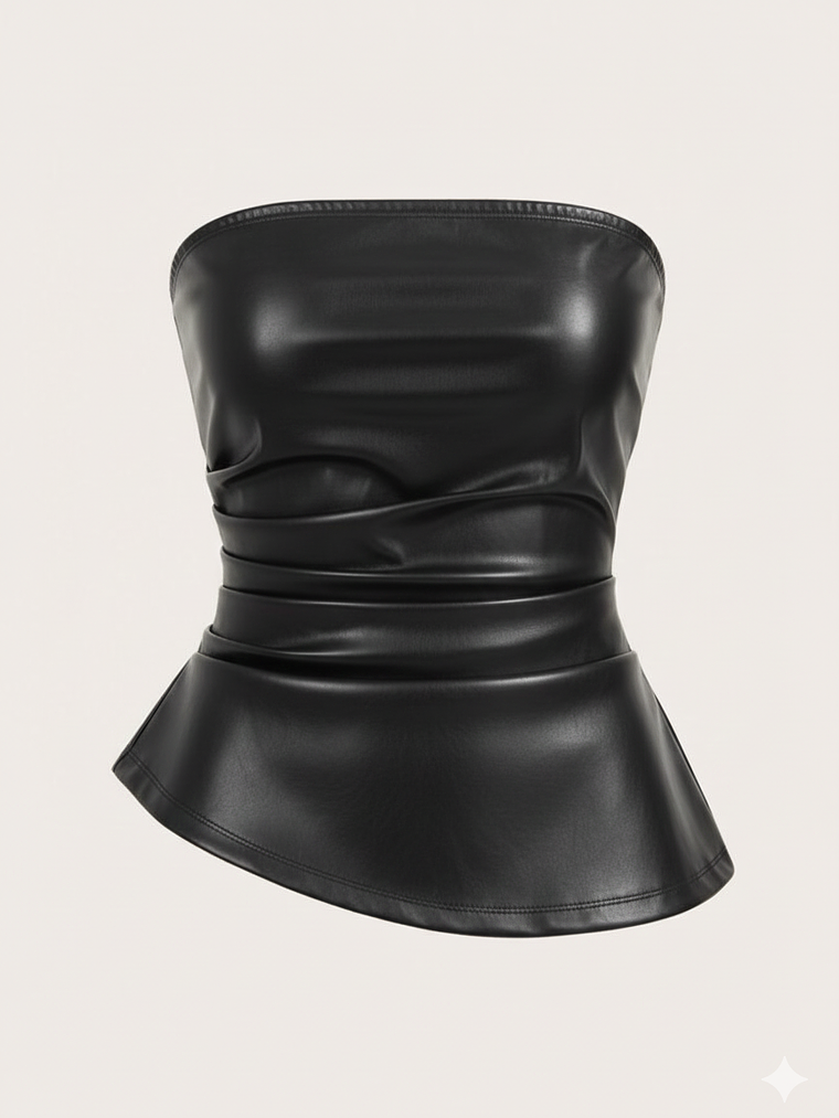 TOP STRAPLE CON CORTE ASIMETRICO DE CUERINA  3