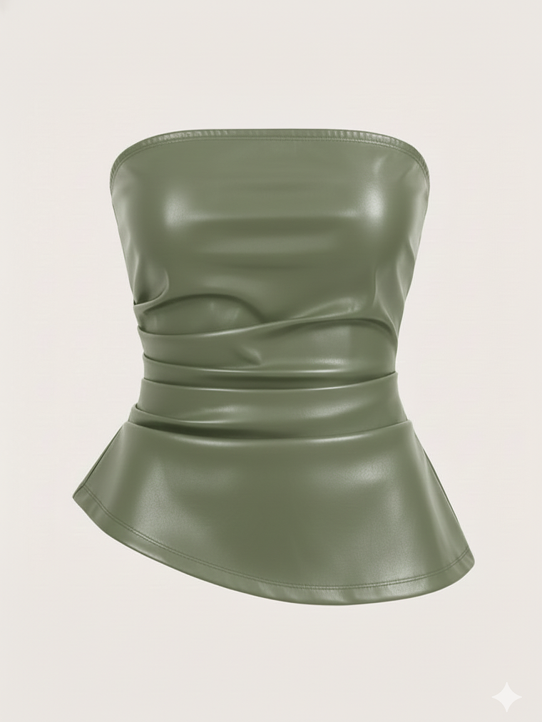 TOP STRAPLE CON CORTE ASIMETRICO DE CUERINA  4