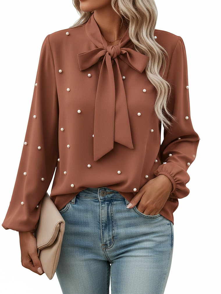 BLUSA MANGA LARGA CON PERLAS CUELLLO ALTO 1