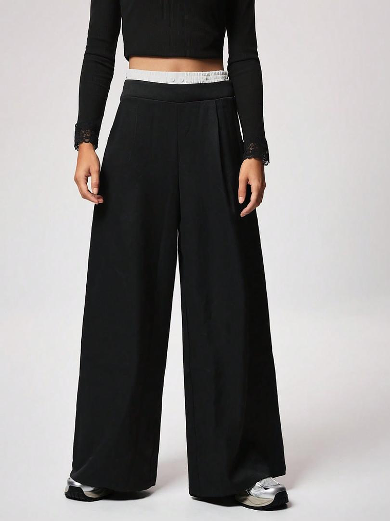 PANTALON NEGRO CON DOBLE PRETINA CORTE RECTO PRETINA BLANCA 1