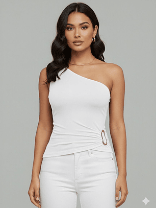 BLUSA DE UN SOLO HOMRO CON BROCHE DORADO  