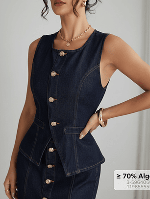 CHALECO DE DENIM LARGO CON BOTONES DORADOS 