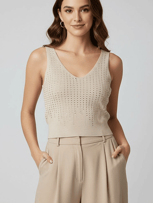 BLUSA SIN MANGAS CON BRILLO CORTA