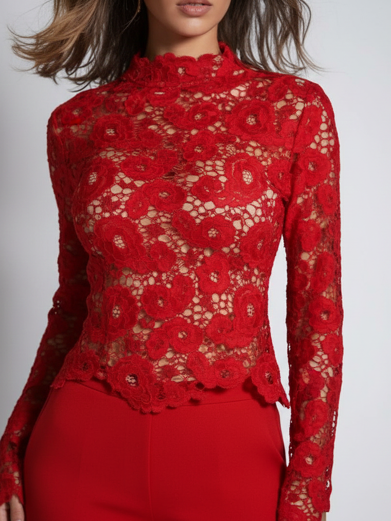 BLUSA DE ENCAJE CON FONDO BEIGE 1