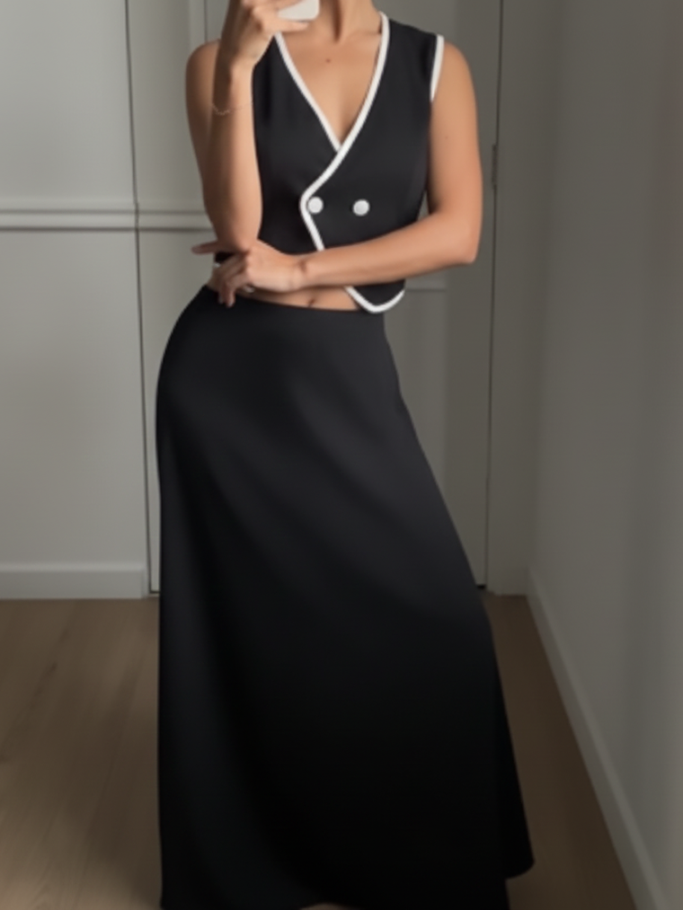 SET DE FALDA LARGA Y CHALECO SEMI-FORMAL 1