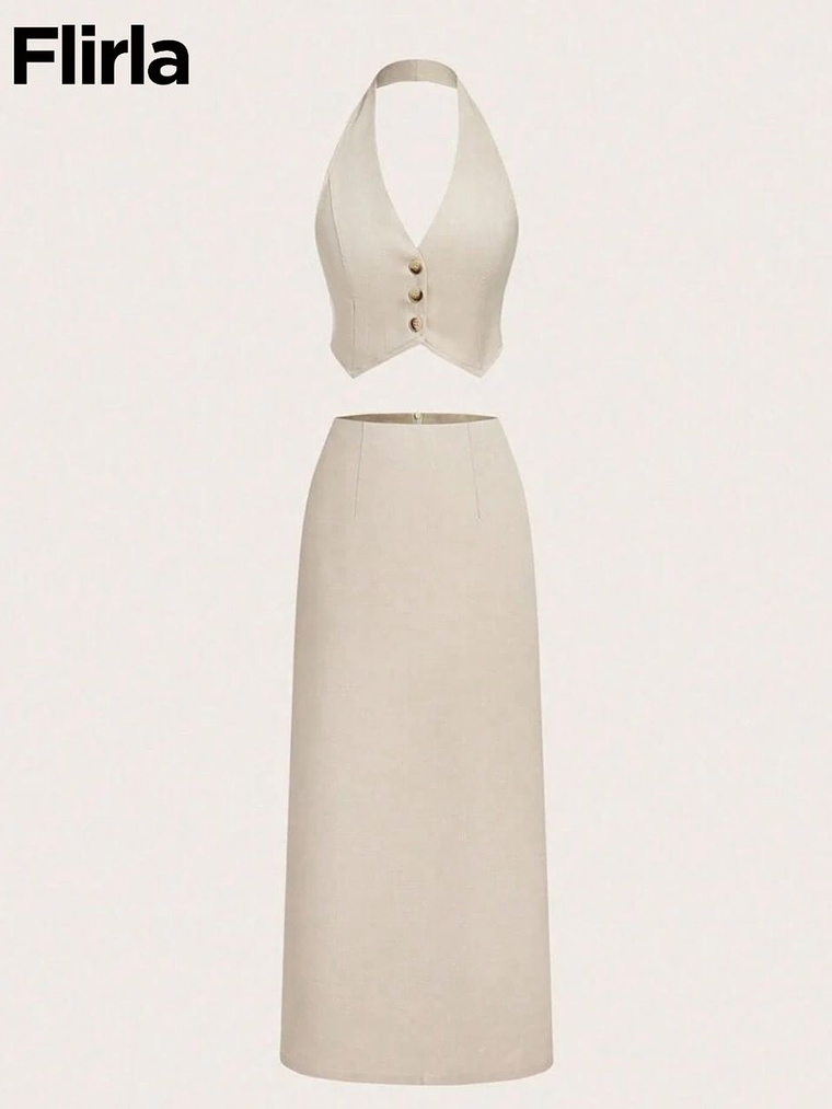 SET DE CHALECO CORTO Y FALDA RECTA ELEGANTE 1