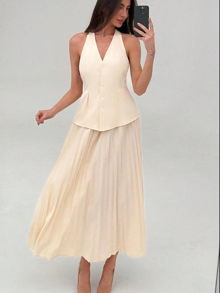 SET DE CHALECO LARGO Y FALDA PLIZADA A JUEGO 1