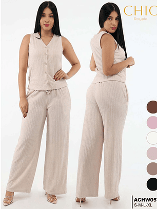 SET SEMI FORMAL DE CHALECO Y PANTALON LARGO 