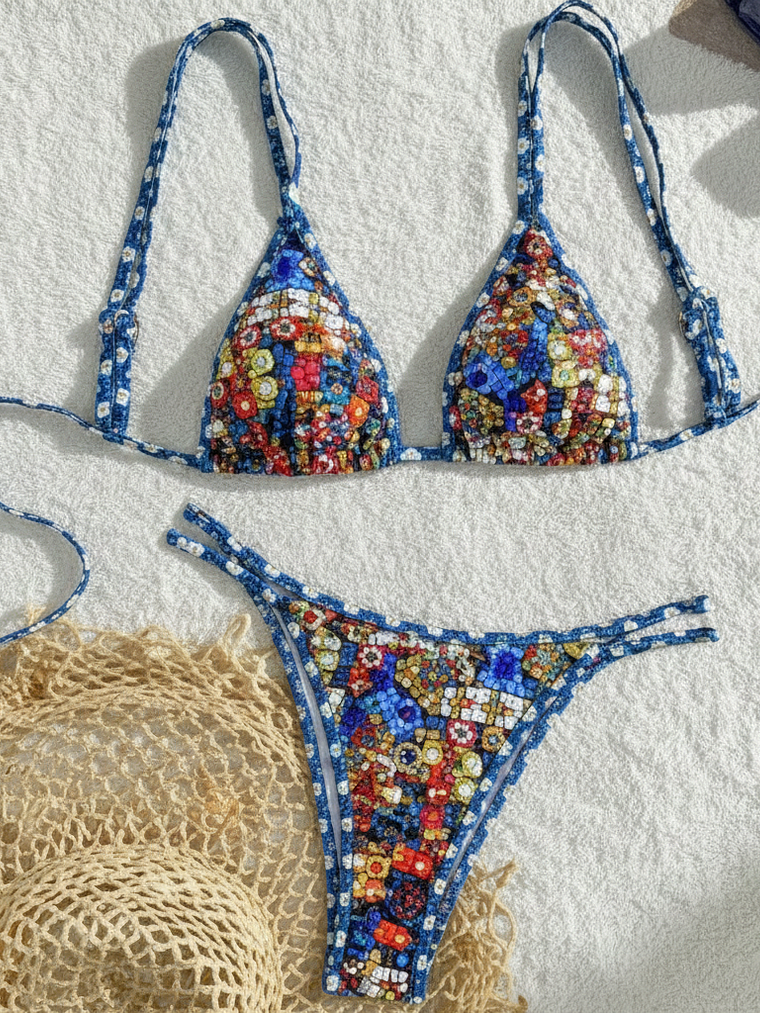 TRAJE DE BAÑO DE DOS PIEZAS DE ESTAMPADO LLAMATIVO 2