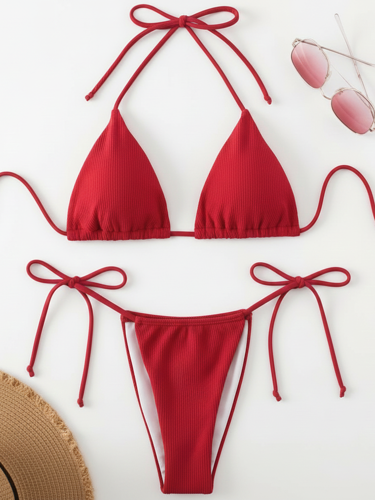 TRAJE DE BAÑO DE DOS PIEZAS DE TELA CON TEXTURA ACANALADA 1