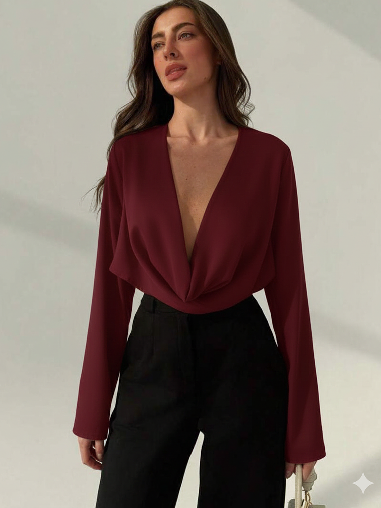 BLUSA CON ESCOTE PLUNGE MANGA LARGA 3