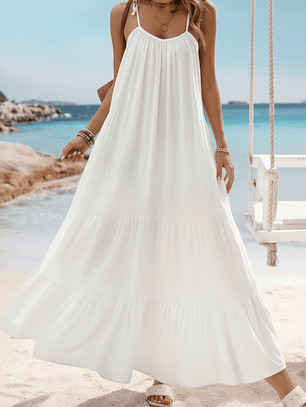 VESTIDO PLAYERO LARGO DE LINO