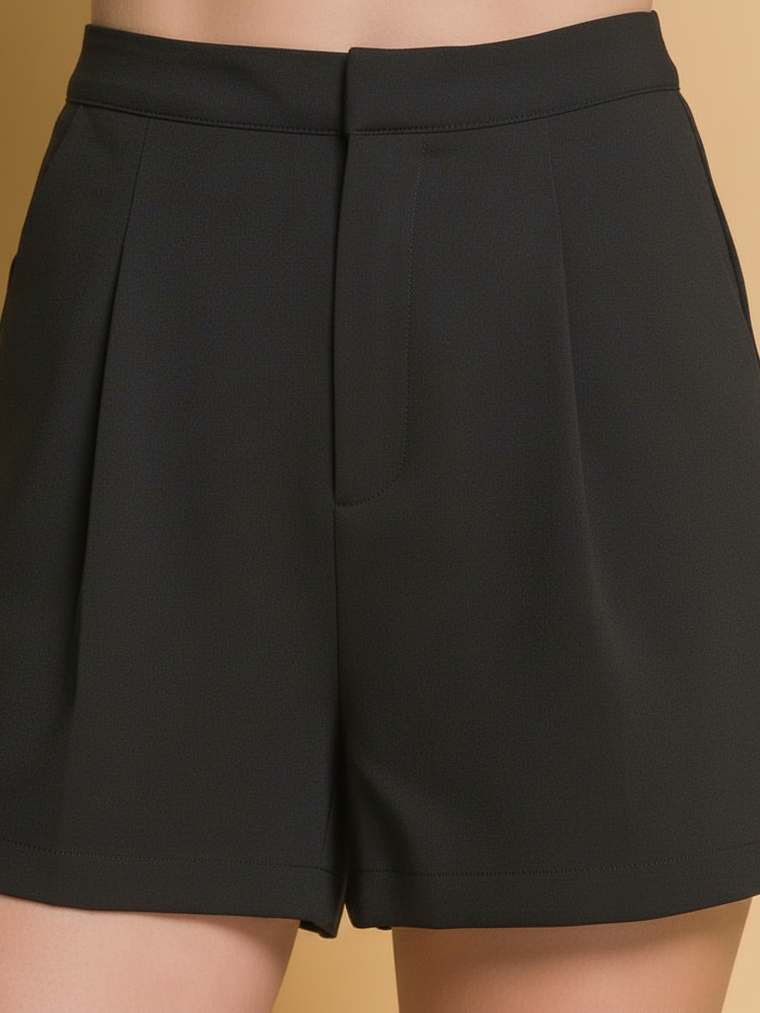 SHORT DE VESTIR CORTO DE PRETINA ALTA CON PLICES  2