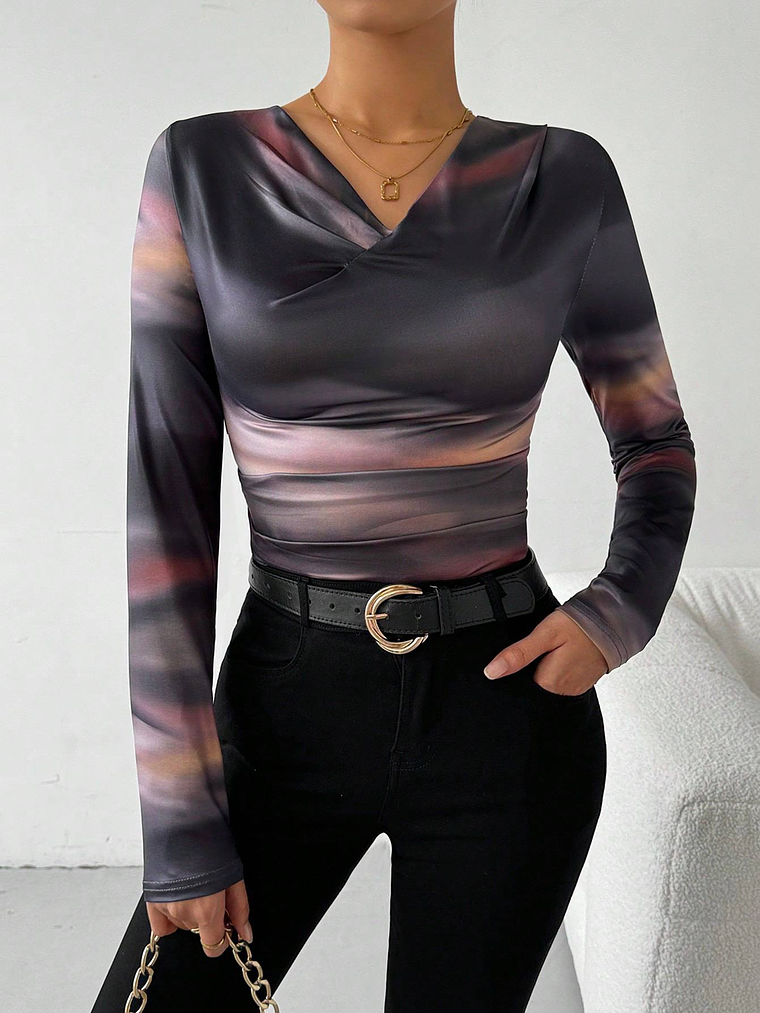 BLUSA MANGA LARGA AJUSTADA TENDENCIA  1