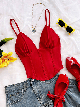 TOP DE VESTIR TIPO CORSET CON TIRANTES 