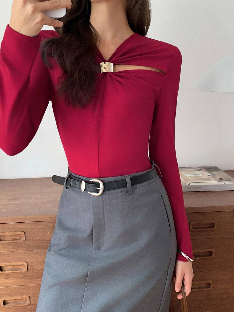 BLUSA MANGA LARGA AJUSTADA TENDENCIA  1