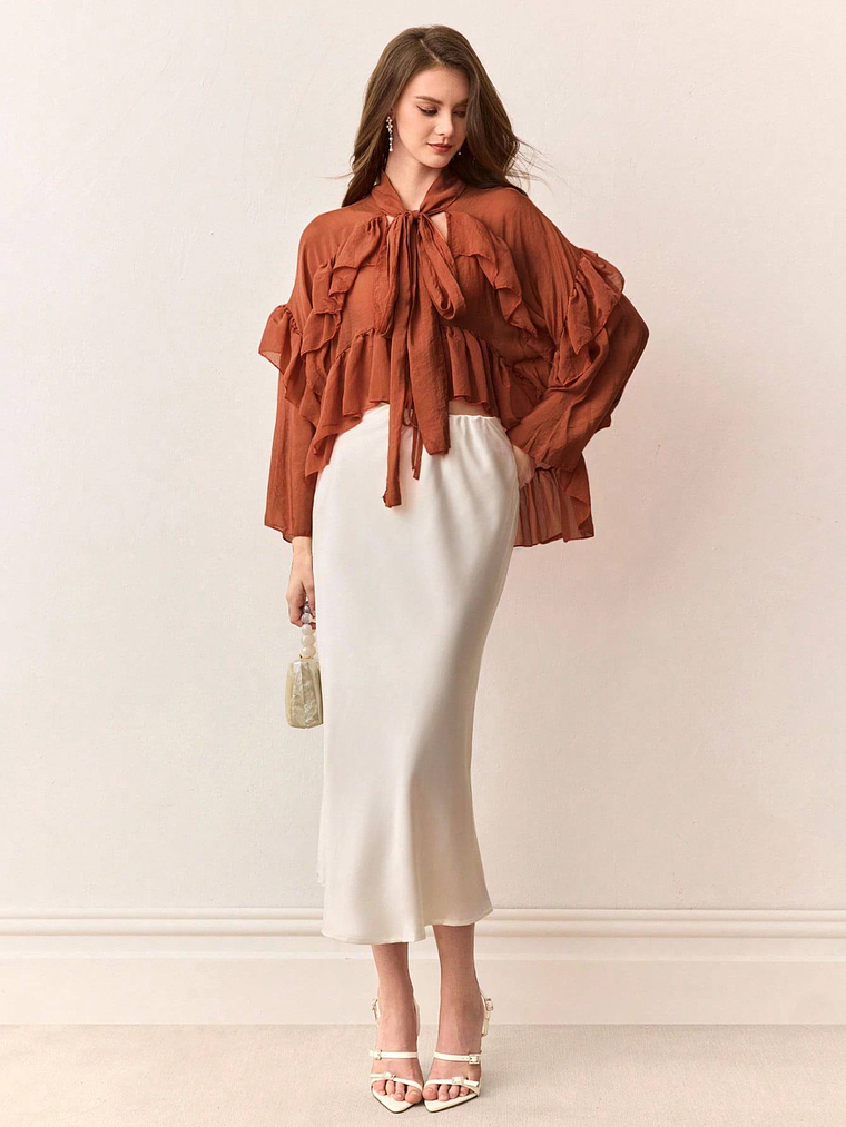 BLUSA ELEGANTE DE LAZO EN EL CUELLO  1