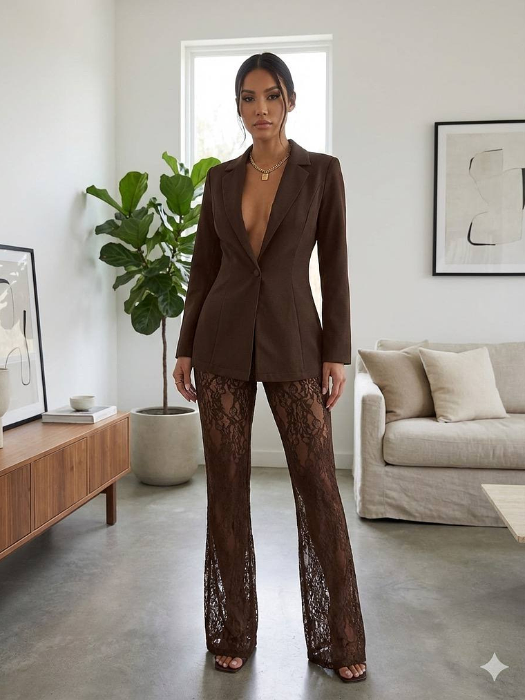 CONJUNTO TRAJE DE BLAZER Y PANTALON DE BLONDA  1