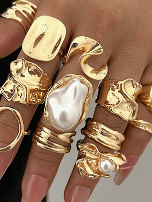 SET DE ANILLOS DE 12 PIEZAS MATERIAL LIVIANO TENDENCIA 