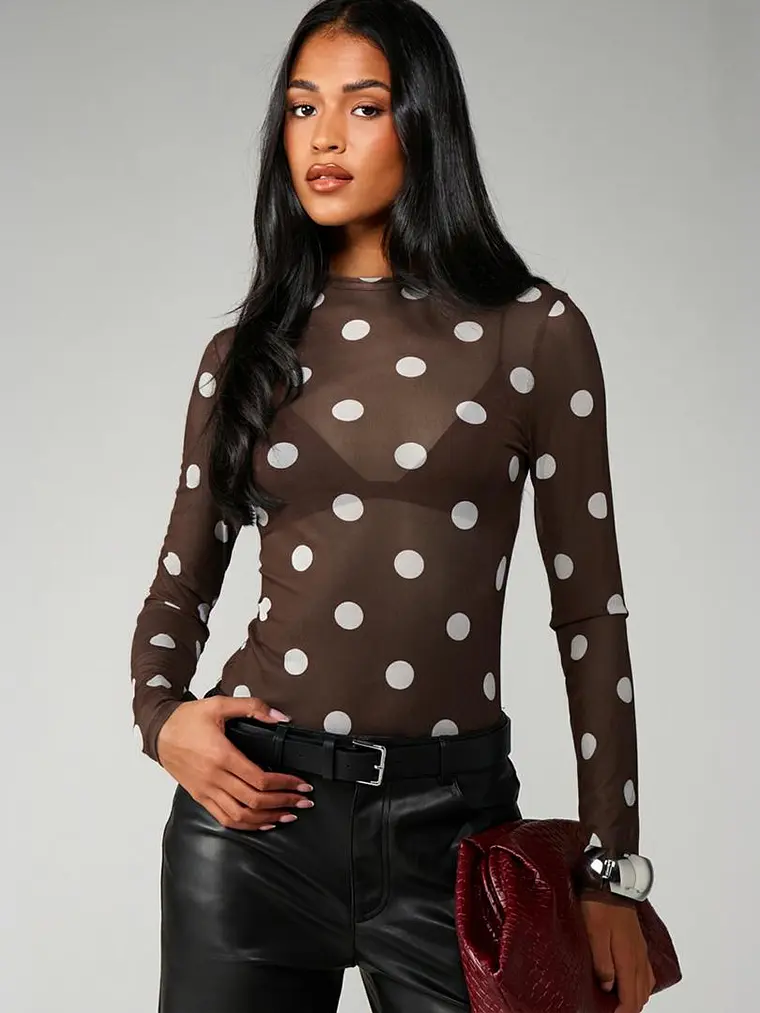 BLUSA DE MALLA MANGA LARGA DE LUNARES 1