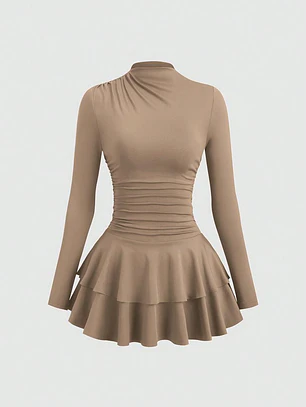 VESTIDO CORTO UNICOLOR MANGA LARGA