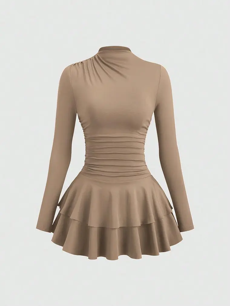 VESTIDO CORTO UNICOLOR MANGA LARGA 1